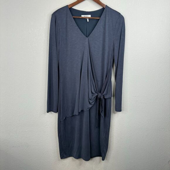 ZOZO Women Tie Front Wrap Midi Dress Long‎ Sleeve Blue Medium Romantic Classy - Picture 1 of 11